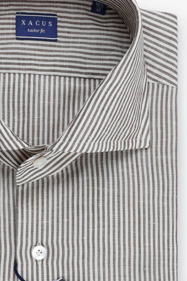 xacus Hemd Herren Xacus Regular Streifen 53% virgin wool 47% linen kragen Französisch Lange Ärmel Preisnachlass