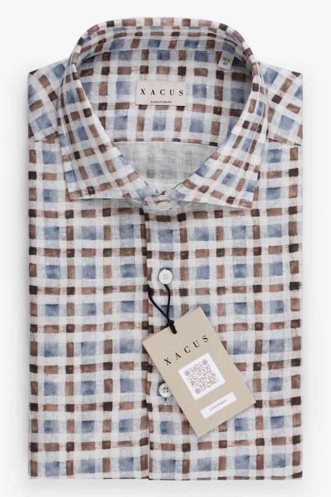 xacus Hemd Herren Xacus Classic Karo 100% Leinen kragen Französisch Lange Ärmel 2025