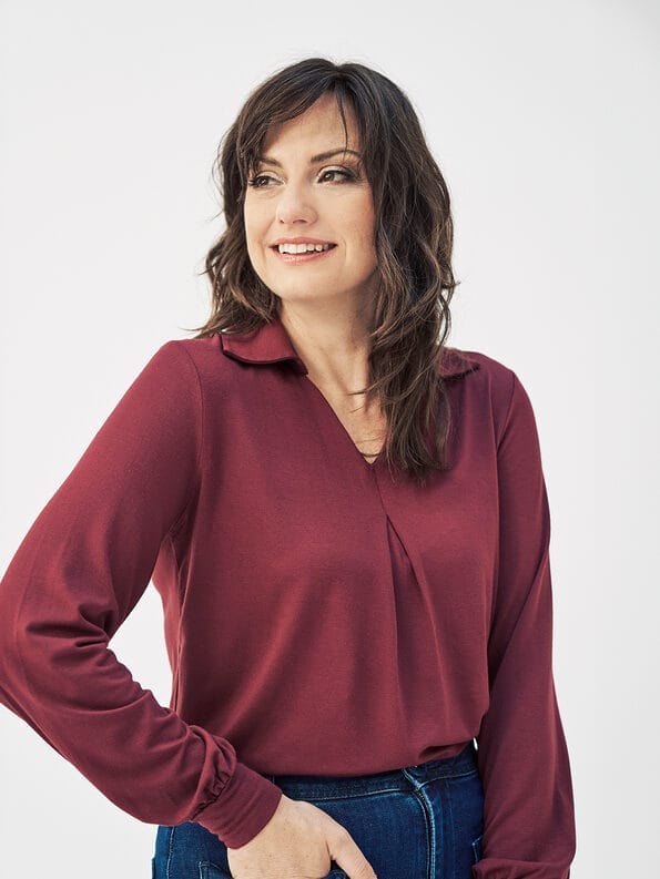Mademoiselle YéYé Jersey Bluse mit Kellerfalte aus Ecovero by Lenzing Riesige Ersparnisse