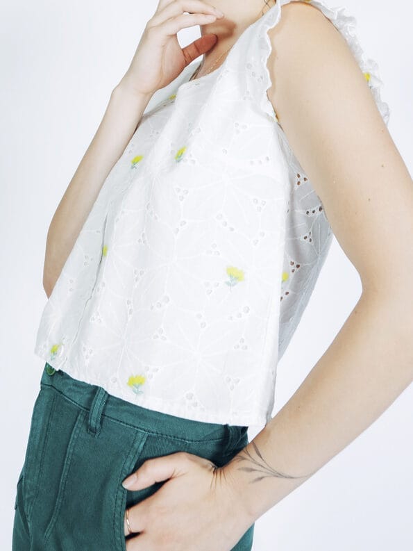 Mademoiselle YéYé Broderie Anglaise Top mit Stickerei aus Baumwolle Nur noch ein Tag übrig