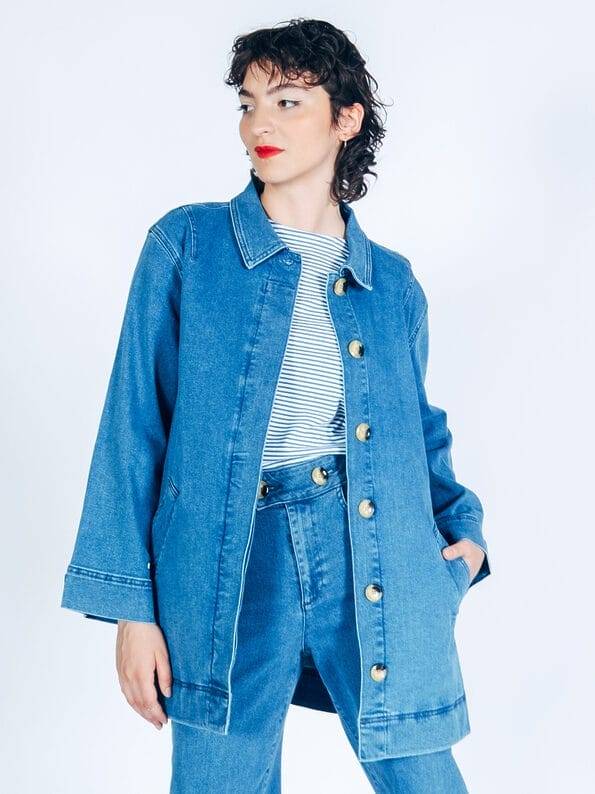 Mademoiselle YéYé Jeans Kurzmantel im Trenchstil mit weiten Ärmeln aus Bio-Baumwolle Online Outlet