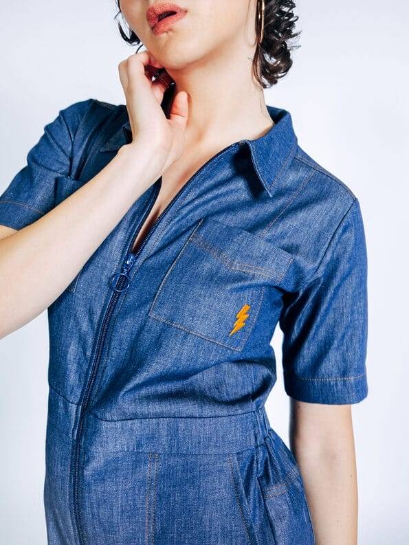 Mademoiselle YéYé Jeans Jumpsuit mit Reißverschluß aus Bio-Baumwolle Blitzangebot