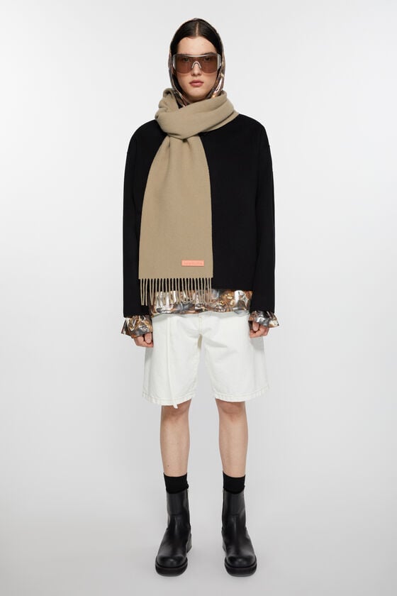 Acne Studios Schmaler Fransen-Schal aus Wolle Vierteljährliche Förderung