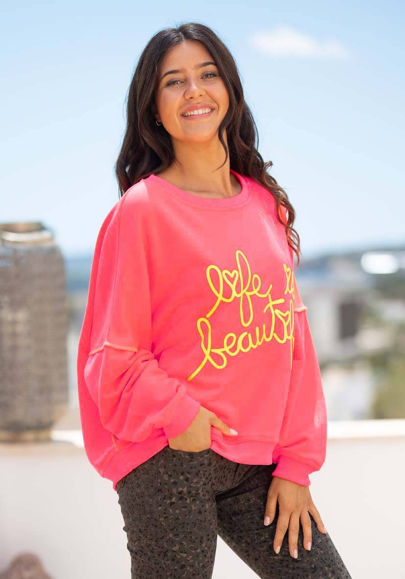 Miss Goodlife Roundneck Life is beautiful – neonpink Blitzverkäufe