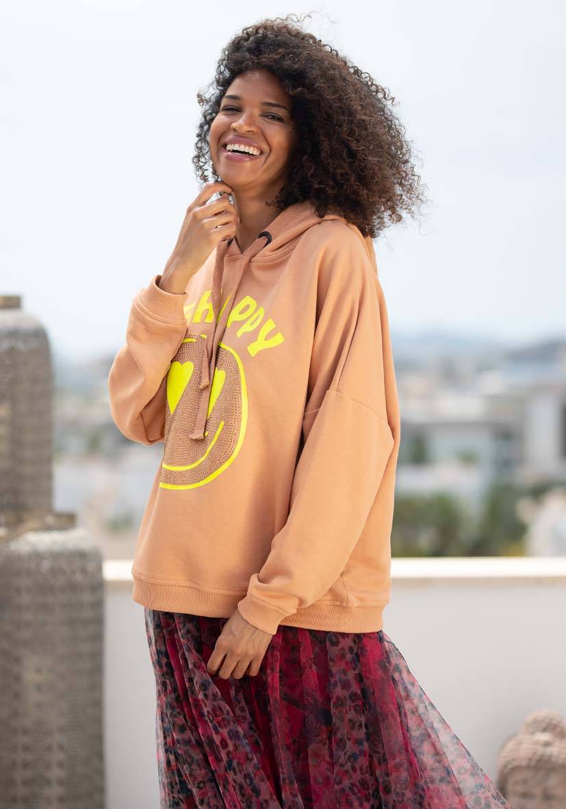 Miss Goodlife Hoodie Be Happy Heartface Strass – puder Sonderangebote