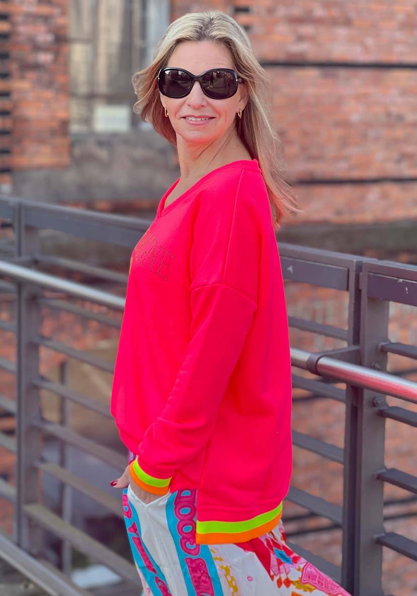 Miss Goodlife V-Neck Champagne Love Strass – neonpink/neonyellow 50% Rabatt mit kostenlosem Versand