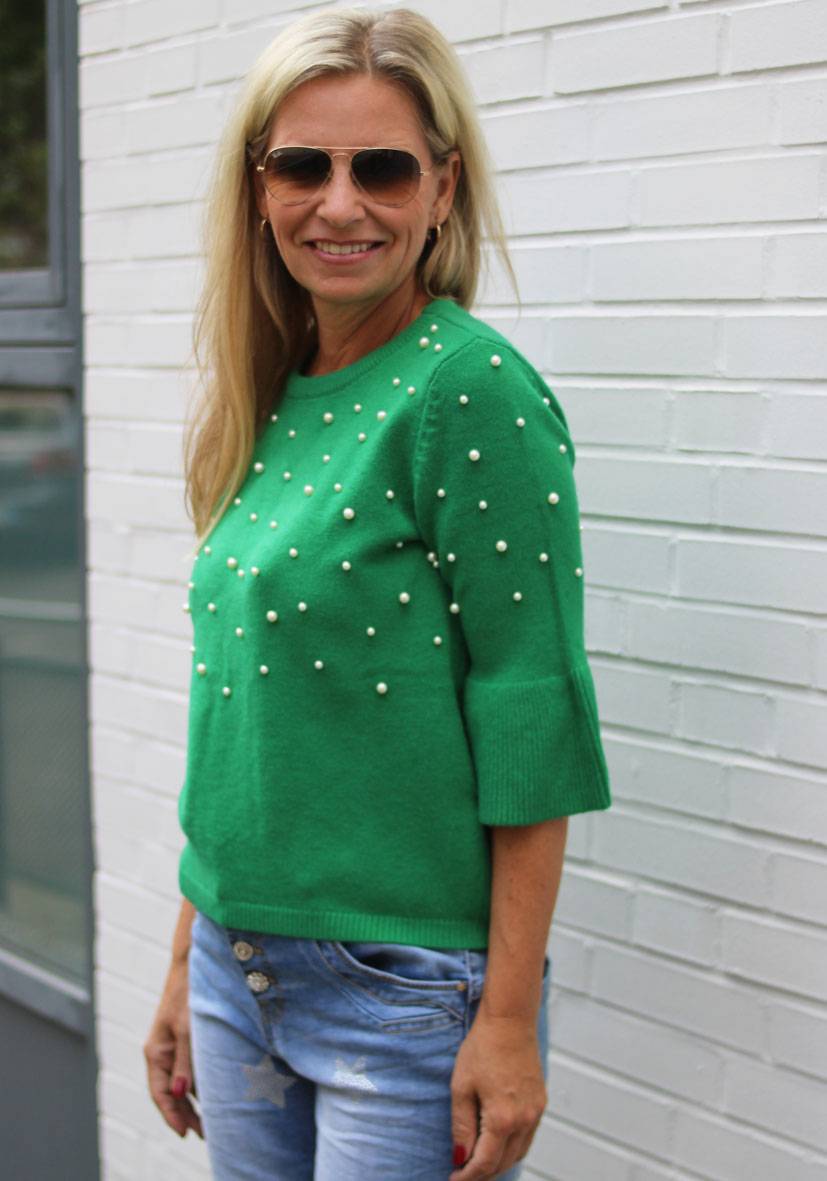 Miss Goodlife Pullover Pearl Roundneck – green Fabrik Onlineshop