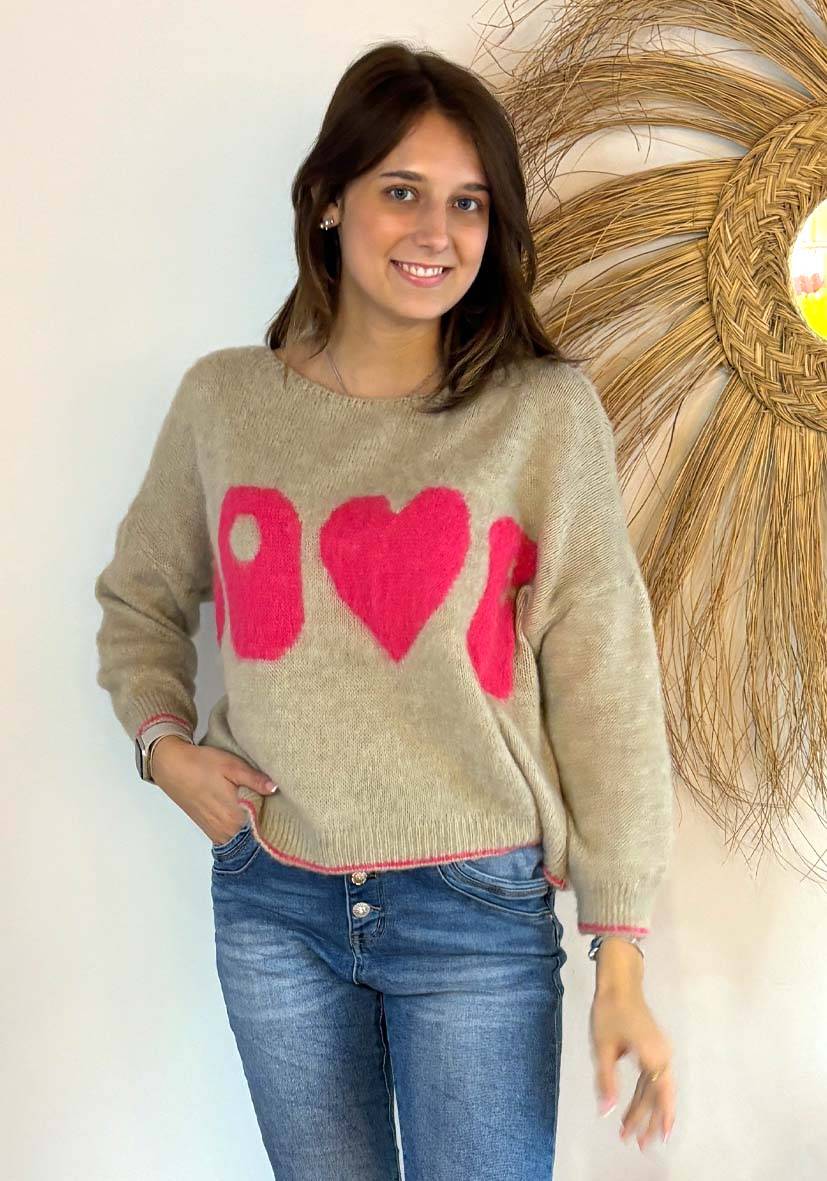Miss Goodlife Pullover Love – sand Osterangebot