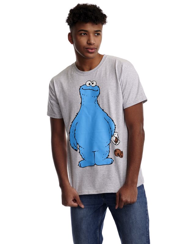 ﻿Nastrovje Potsdam Sesamstrasse Cookie Thief Herren T-Shirt grau meliert Versandkostenfrei