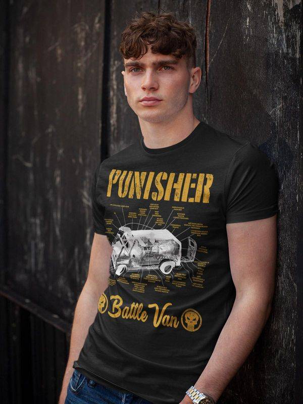 Nastrovje Potsdam The Punisher Battle Van Herren T-Shirt schwarz Valentinstagsangebot