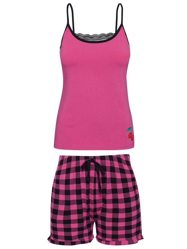 Nastrovje Potsdam Pussy Deluxe Pink Checkered Damen Pyjama schwarz/lightpink
