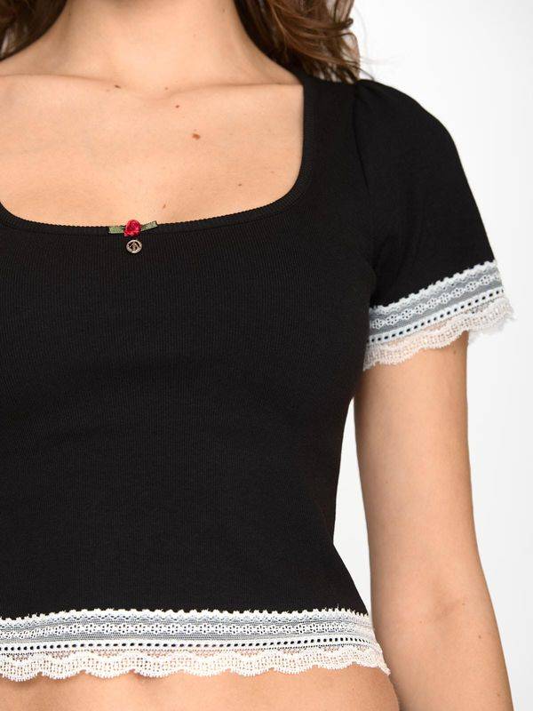 Nastrovje Potsdam Vive Maria Sweet Cropped Shirt Damen T-Shirt schwarz Valentinstagsangebot