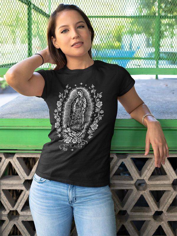 Nastrovje Potsdam Vive Maria Holy Virgin Damen T-Shirt schwarz Lagerräumung