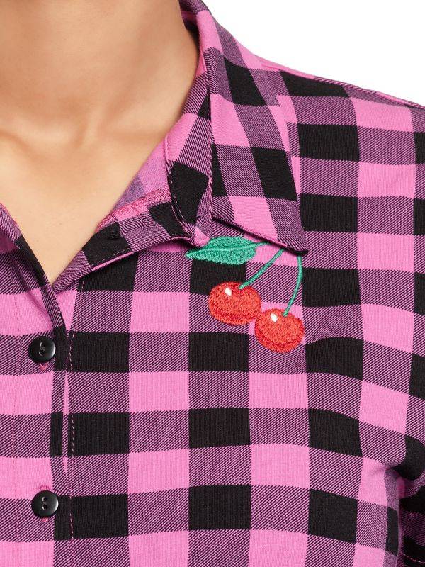 Nastrovje Potsdam Pussy Deluxe Pink checkered Damen Kurzarmbluse schwarz/lightpink Tiefpreis