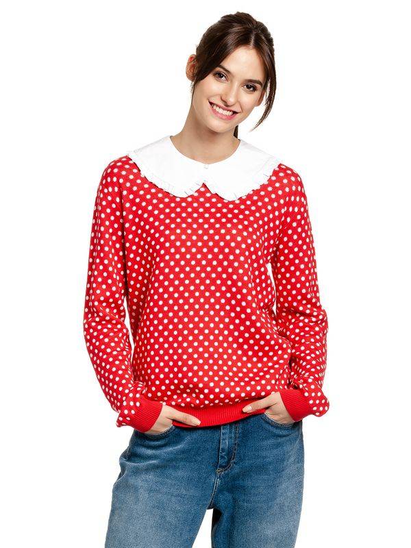 Nastrovje Potsdam Pussy Deluxe Chic Dotties Damen Strickpullover rot allover Nur noch ein Tag übrig