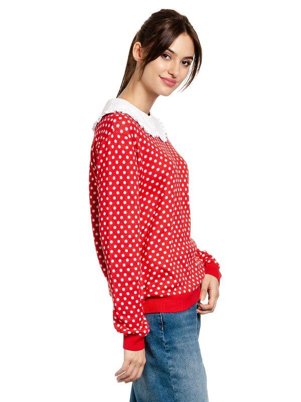 Nastrovje Potsdam Pussy Deluxe Chic Dotties Damen Strickpullover rot allover Nur noch ein Tag übrig