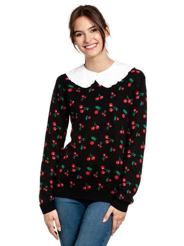 Nastrovje Potsdam Pussy Deluxe Cherries Damen Strickpullover schwarz allover Riesige Rabatte