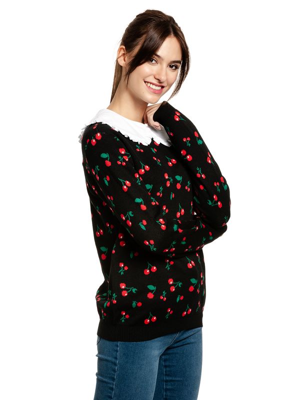 Nastrovje Potsdam Pussy Deluxe Cherries Damen Strickpullover schwarz allover Riesige Rabatte