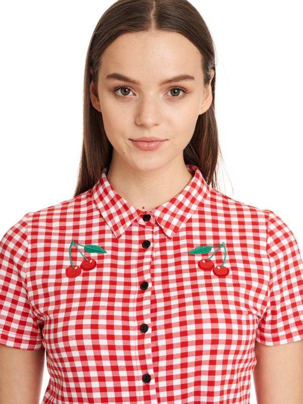 Nastrovje Potsdam Pussy Deluxe Red Plaid Damen Kurzarmbluse rot allover Tägliche Deals