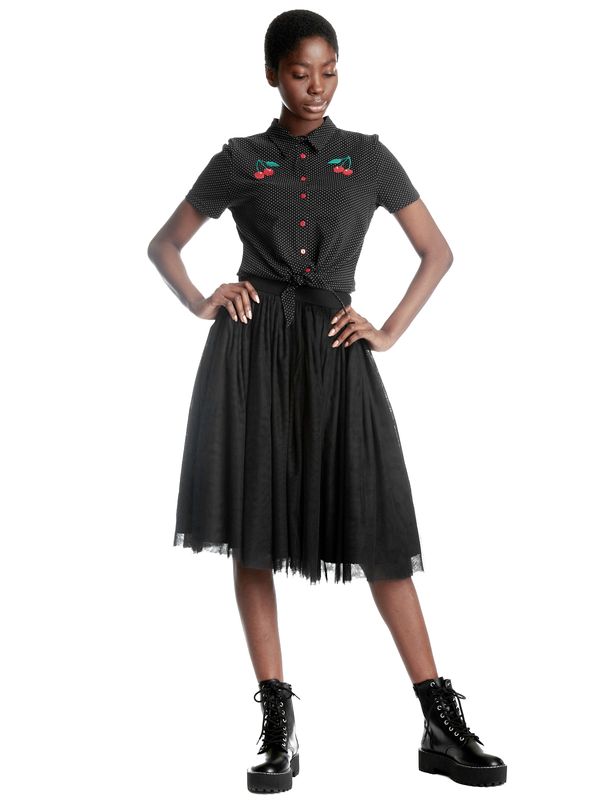 Nastrovje Potsdam Pussy Deluxe Dotties Cherry Damen Kurzarmbluse schwarz allover Letzter Tag