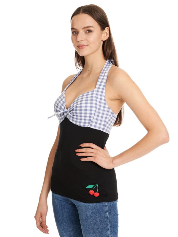 Nastrovje Potsdam Pussy Deluxe Blue Plaid Damen Neckholdertop schwarz/blau Zeitbegrenzte Promotion