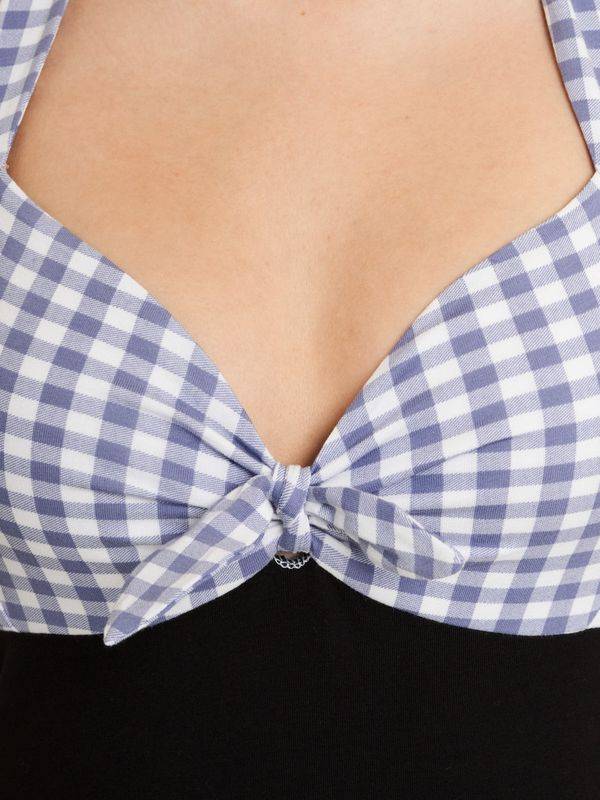 Nastrovje Potsdam Pussy Deluxe Blue Plaid Damen Neckholdertop schwarz/blau Zeitbegrenzte Promotion