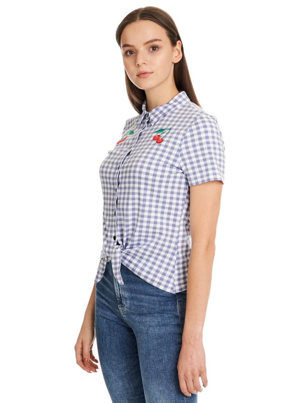 Nastrovje Potsdam Pussy Deluxe Blue Plaid Damen Kurzarmbluse blau allover Bis zu 60% Rabatt