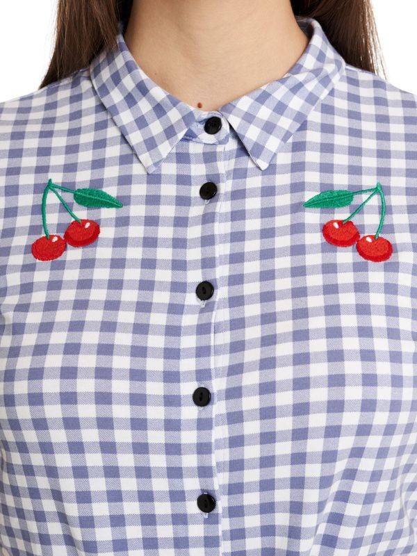 Nastrovje Potsdam Pussy Deluxe Blue Plaid Damen Kurzarmbluse blau allover Bis zu 60% Rabatt