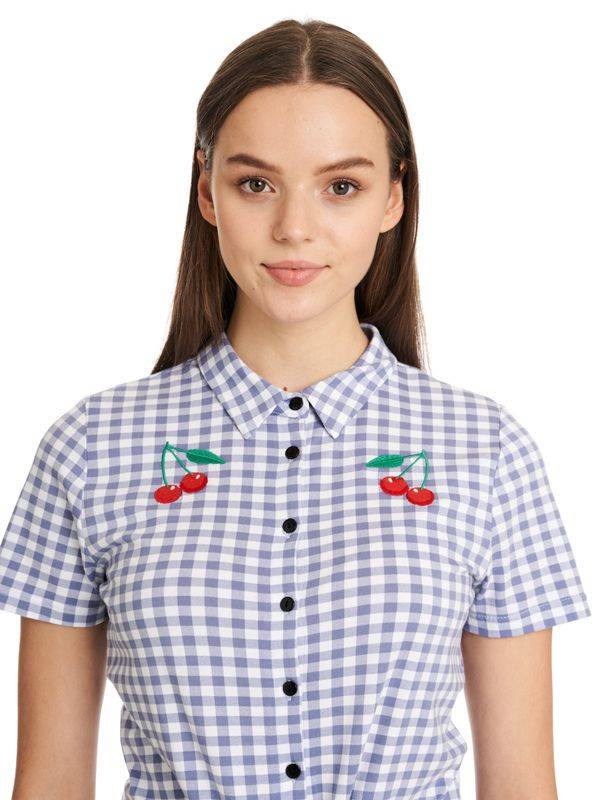 Nastrovje Potsdam Pussy Deluxe Blue Plaid Damen Kurzarmbluse blau allover Bis zu 60% Rabatt