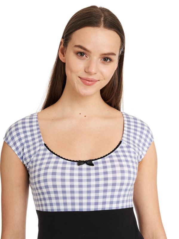 Nastrovje Potsdam Pussy Deluxe Blue Plaid Evie Damen T-Shirt schwarz/blau Clearance-Verkauf