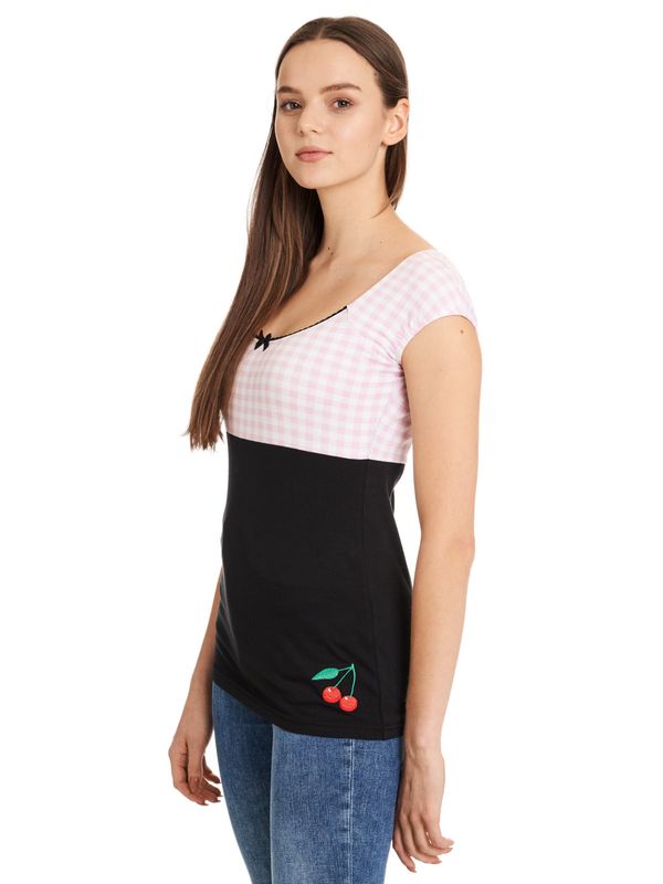 Nastrovje Potsdam Pussy Deluxe Lightpink Plaid Evie Damen T-Shirt schwarz/lightpink Fabrikladen