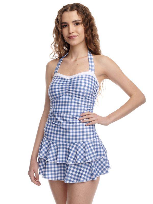 Nastrovje Potsdam Pussy Deluxe Blue Plaid Damen Badeanzug blau allover Speichern exportieren