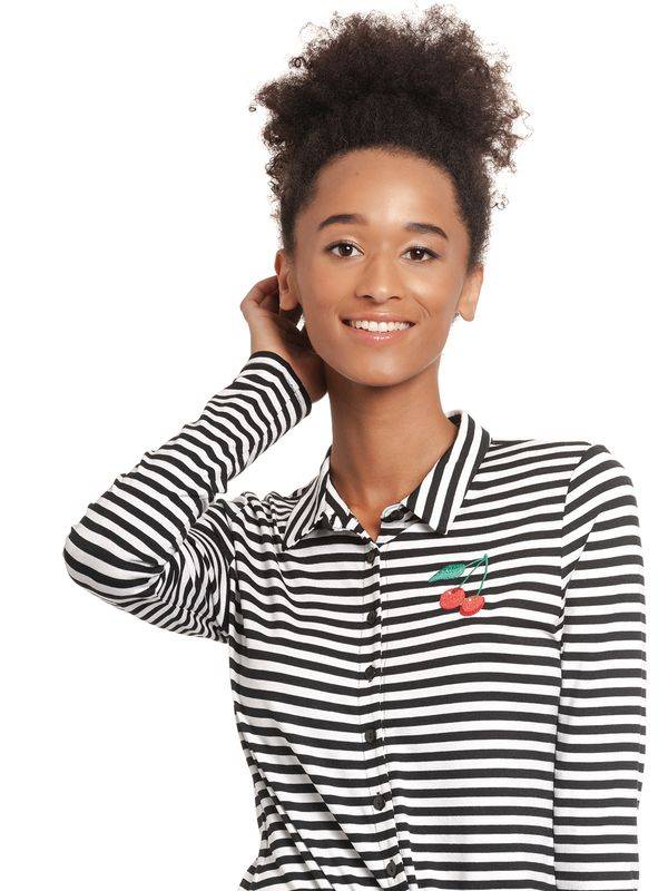 Nastrovje Potsdam Pussy Deluxe Stripes Damen Langarmbluse schwarz/weiß Tägliche Deals