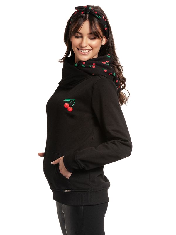 Nastrovje Potsdam Pussy Deluxe Cherries Damen Schalkragenpullover schwarz allover Riesige Ersparnisse