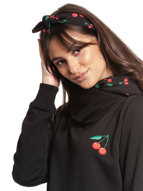 Nastrovje Potsdam Pussy Deluxe Cherries Damen Schalkragenpullover schwarz allover Riesige Ersparnisse