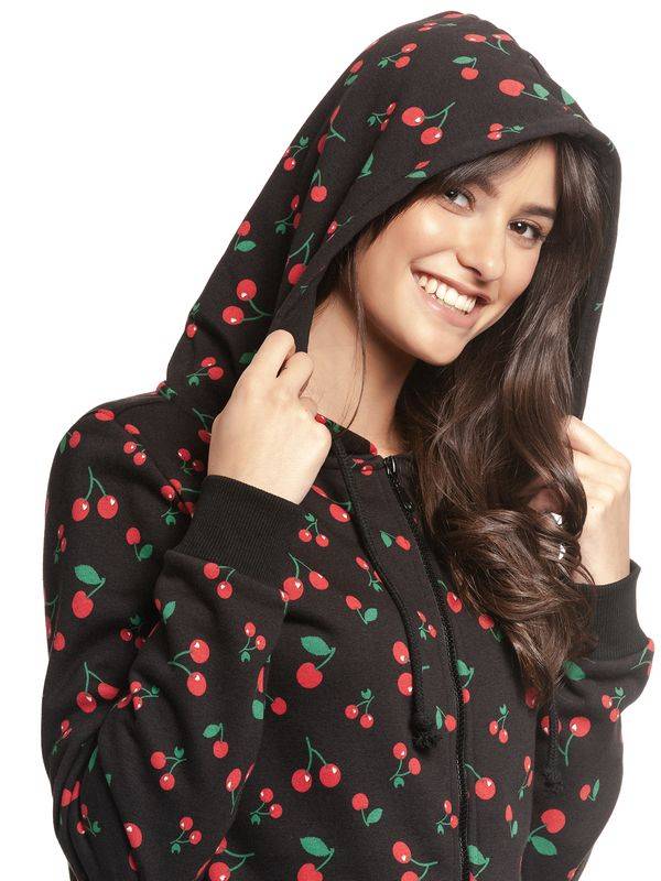 Nastrovje Potsdam Pussy Deluxe Cherries Damen Kapuzensweatjacke schwarz allover Tiefpreis