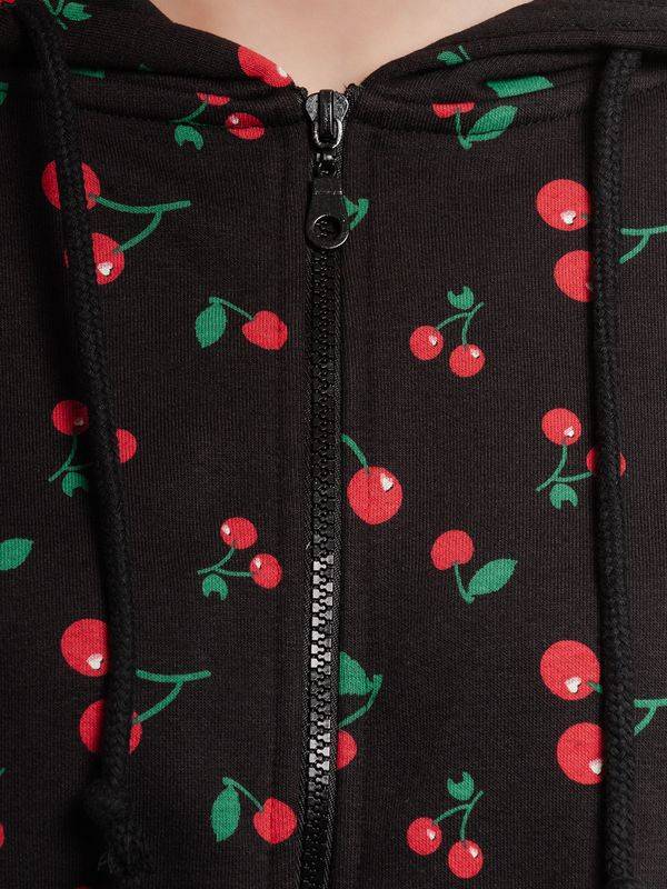 Nastrovje Potsdam Pussy Deluxe Cherries Damen Kapuzensweatjacke schwarz allover Tiefpreis