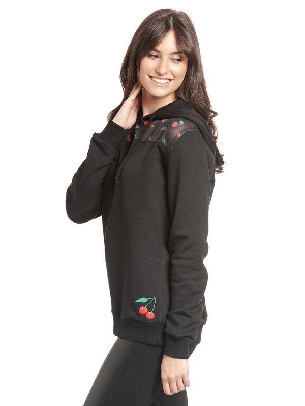 Nastrovje Potsdam Pussy Deluxe Cherries Damen Kapuzensweatshirt schwarz allover Super Sparpreis