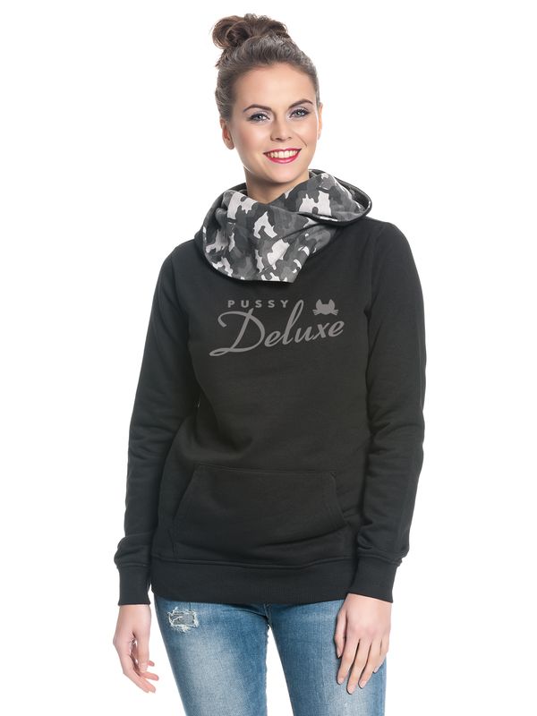 Nastrovje Potsdam Pussy Deluxe Logo Military Damen Schalkragenpullover schwarz/grau camouflage Letzte 2 Tage