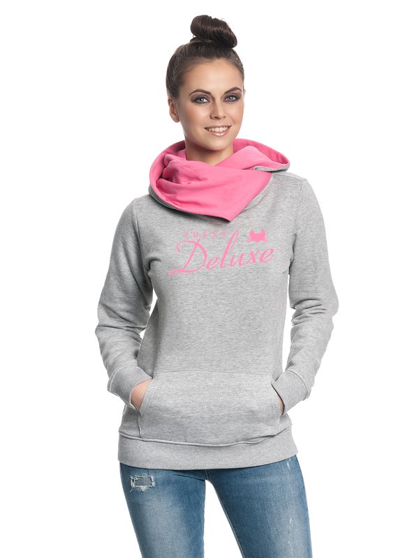 Nastrovje Potsdam Pussy Deluxe Logo Damen Schalkragenpullover grau meliert/pink Bis zu 50% Rabatt