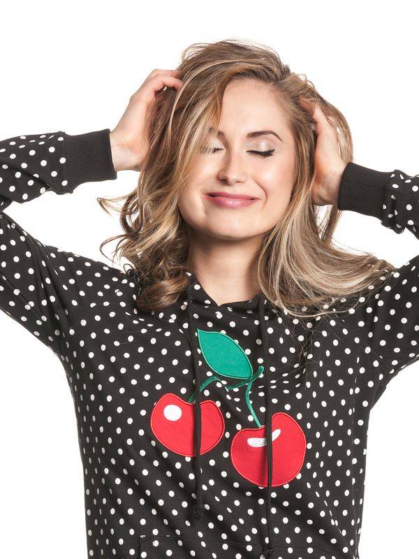 Nastrovje Potsdam Pussy Deluxe Big Cherry Damen Kapuzensweatshirt schwarz allover Bis zu 65% Rabatt