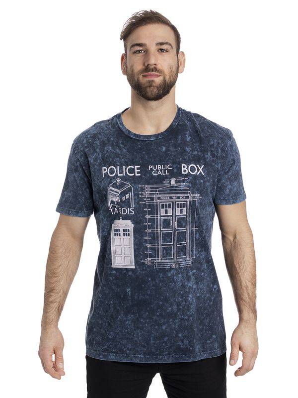 Nastrovje Potsdam Doctor Who Police Box Blueprint Batik Herren T-Shirt blau Angebote