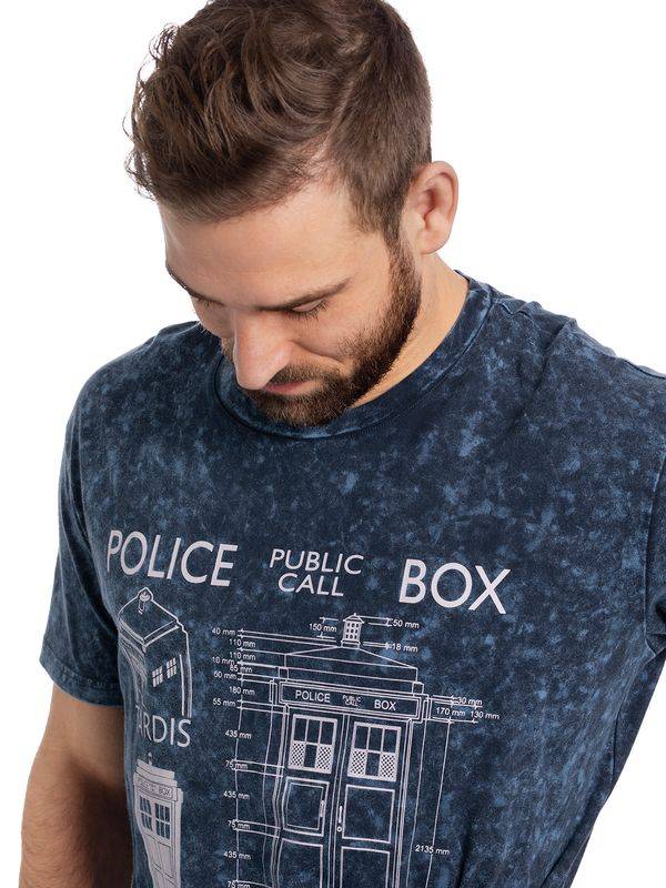 Nastrovje Potsdam Doctor Who Police Box Blueprint Batik Herren T-Shirt blau Angebote