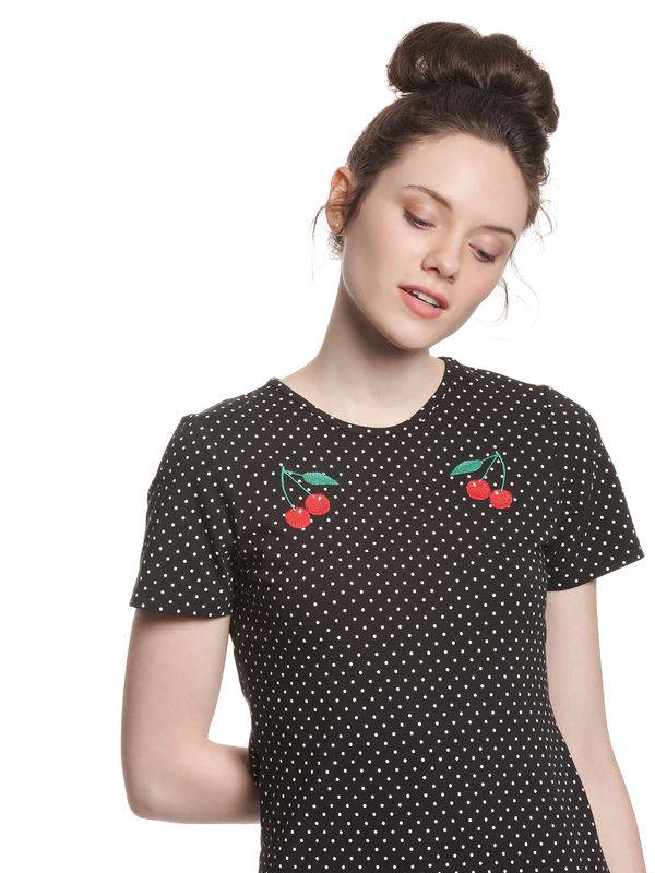 Nastrovje Potsdam Pussy Deluxe Mini Dots Basic Damen T-Shirt schwarz allover Letzte 2 Tage