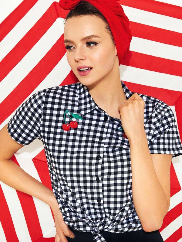 Nastrovje Potsdam Pussy Deluxe Plaid Short Damen Kurzarmbluse schwarz/weiß Bis zu 50% Rabatt