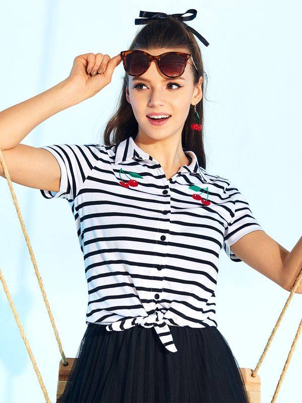 Nastrovje Potsdam Pussy Deluxe Revival Stripes Short Damen Kurzarmbluse schwarz/weiß Bis zu 60% Rabatt