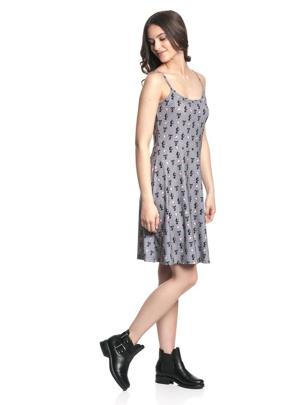 Nastrovje Potsdam Pussy Deluxe Kitten & Cupcakes Damen A-Linien-Kleid grau allover Nur für heute