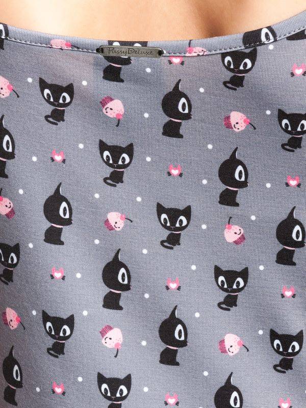 Nastrovje Potsdam Pussy Deluxe Kitten & Cupcakes Damen A-Linien-Kleid grau allover Nur für heute