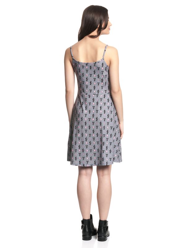 Nastrovje Potsdam Pussy Deluxe Kitten & Cupcakes Damen A-Linien-Kleid grau allover Nur für heute