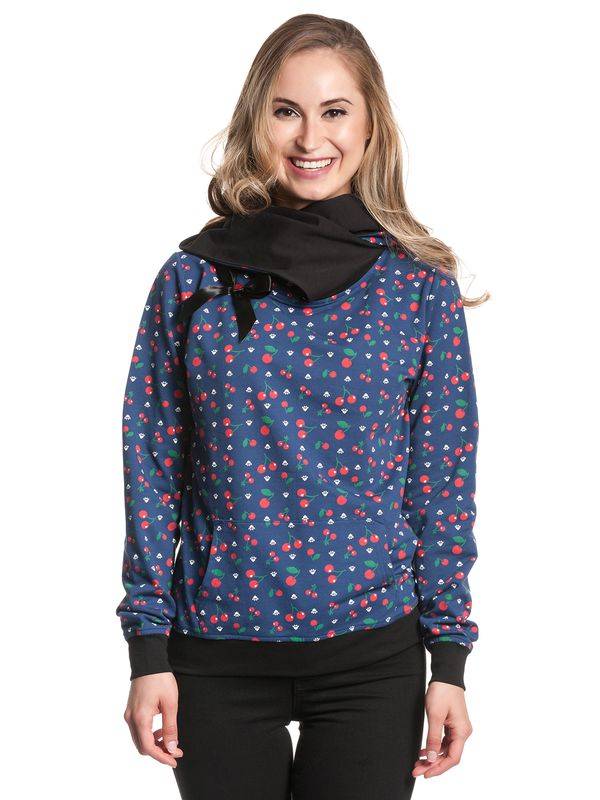 Nastrovje Potsdam Pussy Deluxe Cat Paws & Cherries Damen Schalkragenpullover blau allover Vierteljährliche Förderung